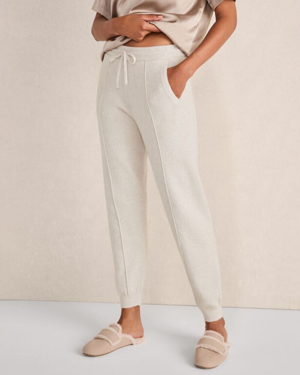 Haven Well Within Organic Cotton Pintuck Joggers Medium White Knit Lounge Pants